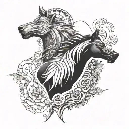 Horse Head And Wolf Head Profile In Form Of Ying Yang