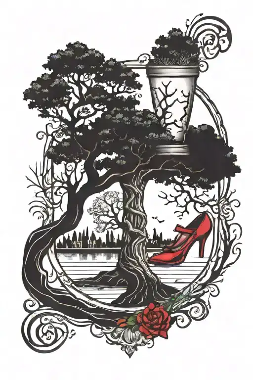 Tree In Storm Hour Glass Ruby Red Slippers At Bottom