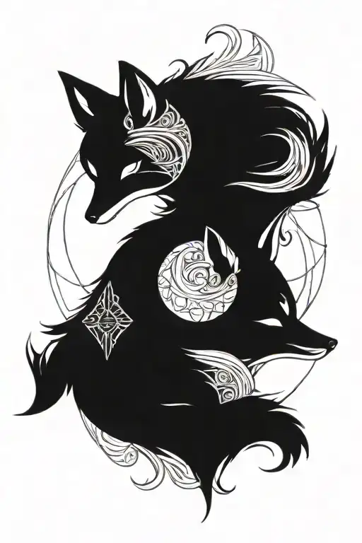 Two Foxes Yin Yang Symbol Formed Using Intricate Geometric