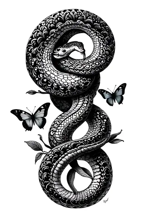 Butterflies And Snake Intertwined