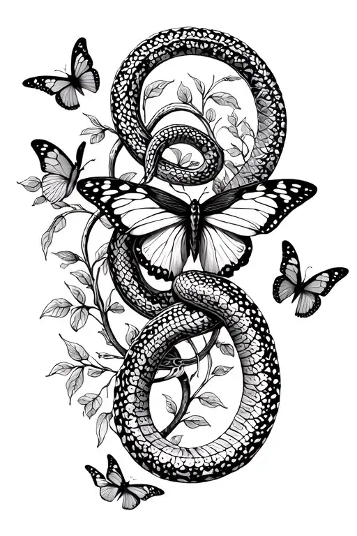 Butterflies And Snake Intertwined Vines
