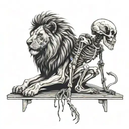 A Lion And A Skeleton Having A Business Meeting Their Heads