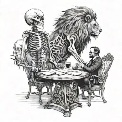 A Lion And A Skeleton Having A Business Meeting