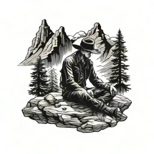 A Cowboy Meditating In The Mountains