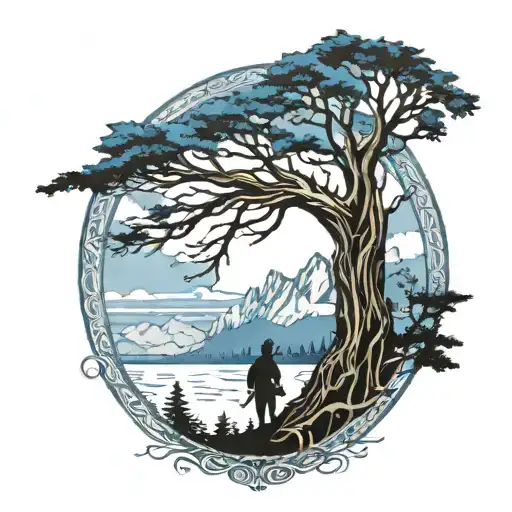 Lord Of The Rings Broken Sword Blue Cedar Tree Silhouette