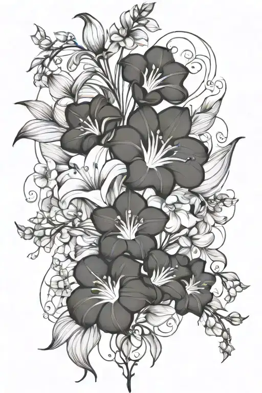 Flower Bouquet Violets Daffodils And Morning Glory Vine