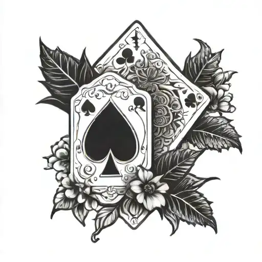 A Poker Hand Of Royal Flush With Nature Elements Like Leaves And Flowers Intertwined