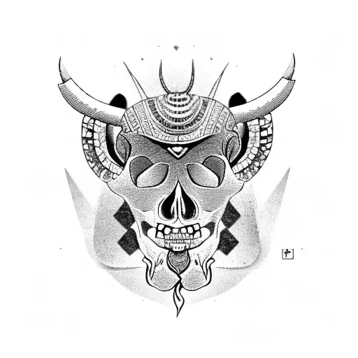 Yak Skull Decorated With Egyptian Symbols And Buddhist Motifs