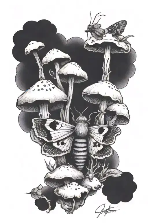 Creepy Moth With Mushrooms Growing