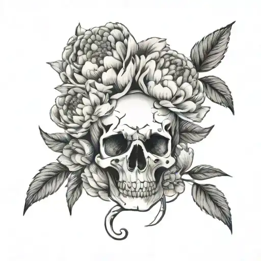 Peony And Cat Skull