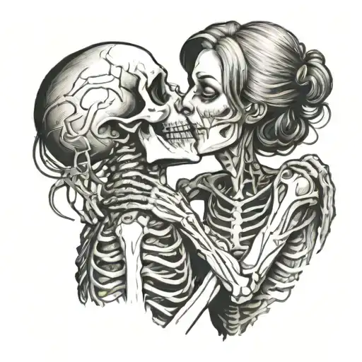 Woman Kissing A Skeleton