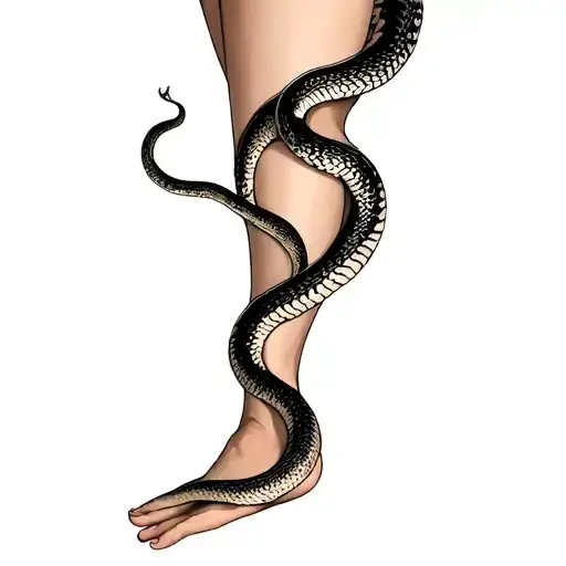 The Snake Wraps Around The Leg From The Foot And Above The Knee