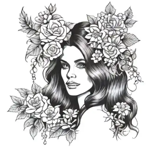 A Portrait Of Lana Del Rey Surrounded By A Garden Of Flowers
