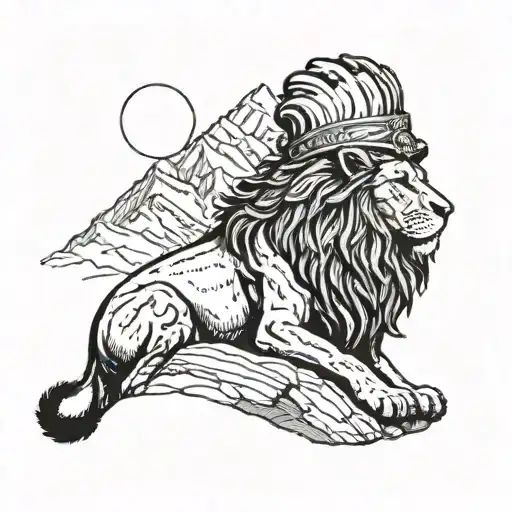 A Lion Wearing A Russian Fur Hat Sitting On Top Of A Mountain