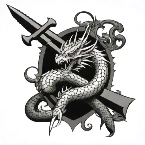 Dragon Coiled Around A Medieval Sword Piercing