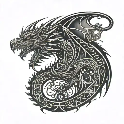 A Cyberpunk Dragon With Intricate Circuit Patterns Integrated Into Its Scales