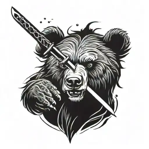 A Fierce Bear Wielding A Traditional Japanese Sword
