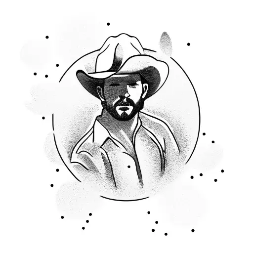 Cowboy Facing An Oasis Holding Cowboy Hat In Left Hand