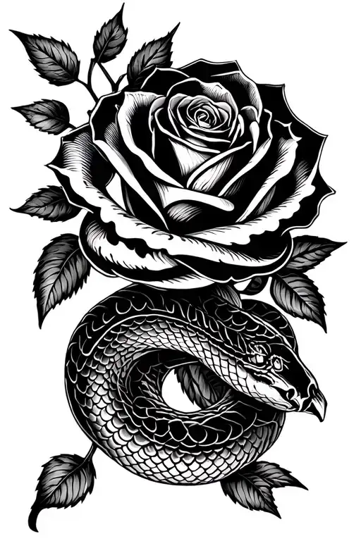 Snake And Rose Intertwined
