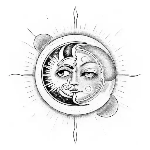 Sun And Moon With An Eye And The Iris Is The Yin-yang Symbol