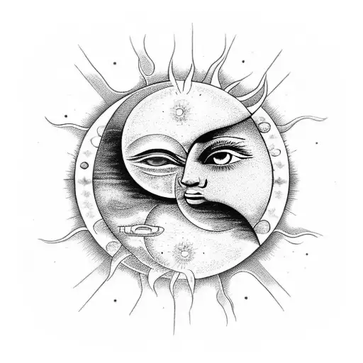 Sun And Moon With An Eye And The Pupil Is The Yin-yang Symbol