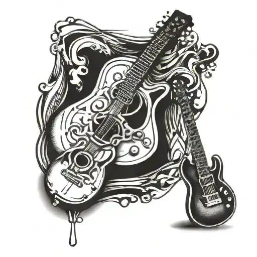 A Tattoo Design Combining A Guitar And A Football To Represent Your Love For Music And Sports