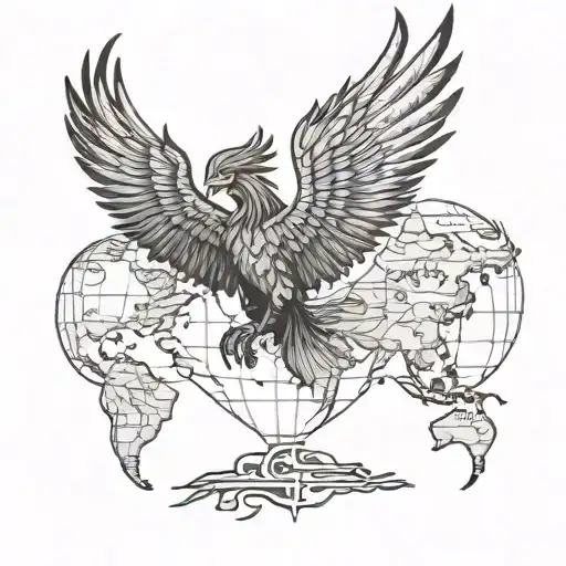 A Phoenix Rising From The Ashes With A Map Of The World As Its Wings
