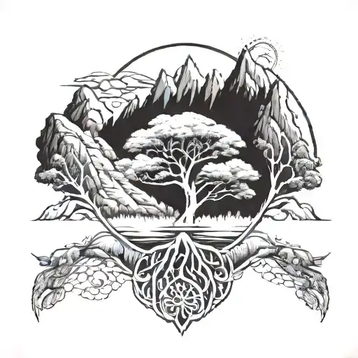 Tree Of Life Growing Amidst Mountains