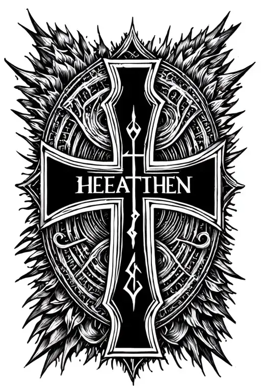 Cyber Sigilism Cross With The Word Heathen Across