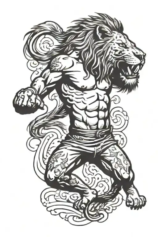A Person Kickboxing With A Lion Tattooed On Their Arm