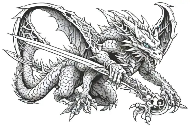 Anime Character Sword Piercing Blue Eyes White Dragon