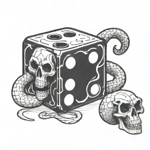 A Stylized Dice With One Side Showing Snake Eyes And The Other Side Showing A Skull