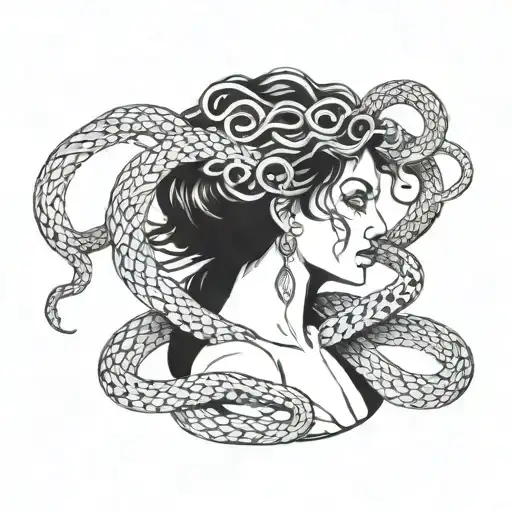 Medusa Holding A Bow With Snakes Covering Her Eyes