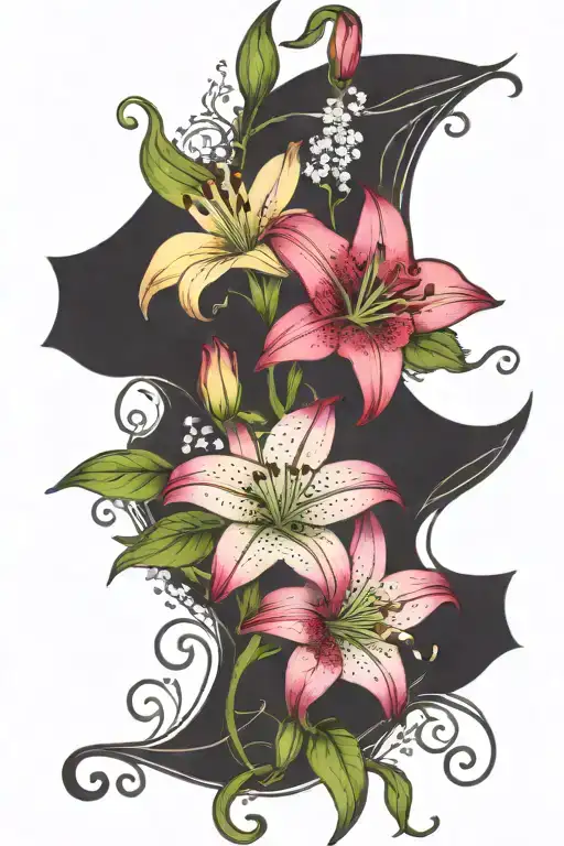 Vines Stargazer Lily Baby's Breath And Roses Intertwined