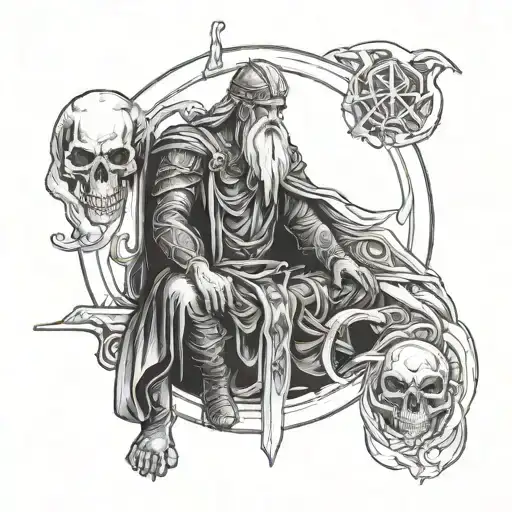 Odin And Death Sitting In The Center Two Intertwined Figures