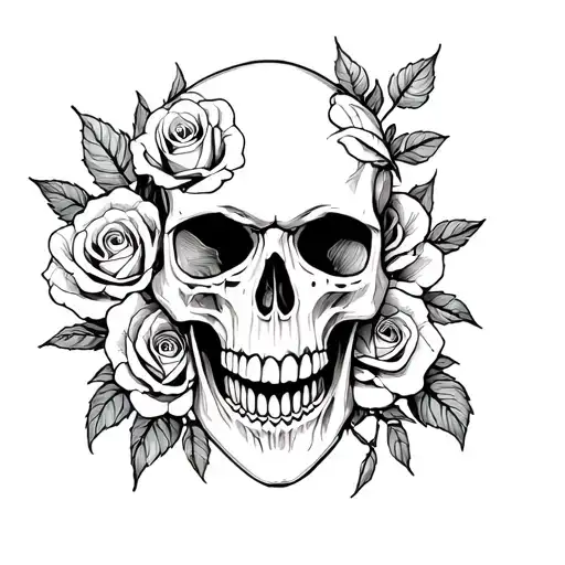 A Skull With A Roses Blooming