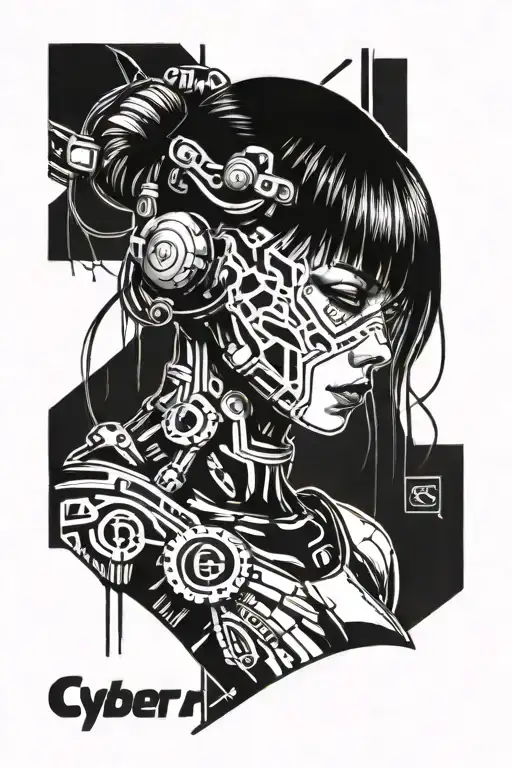 Cyberpunk Girl With Human Face With Cyber Tribal