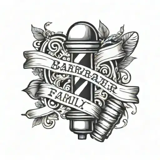 A Tattoo Design Featuring A Barber Pole Intertwined With Images Representing Family And Friends