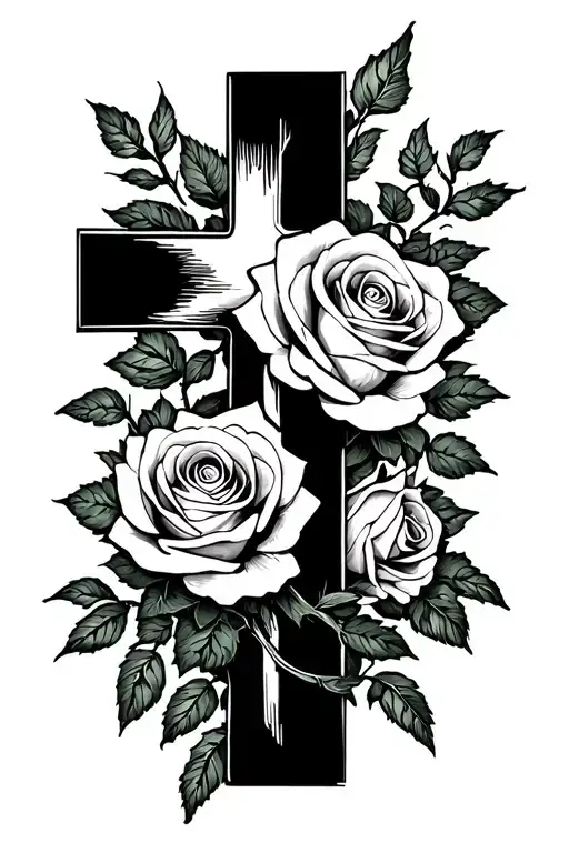 Cross Wrapped With Roses Growing