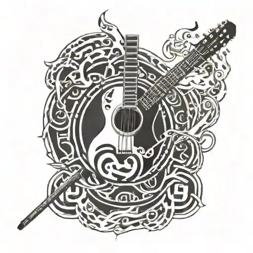 A Tattoo Design Combining A Guitar And A Senju Clan Symbol From Naruto