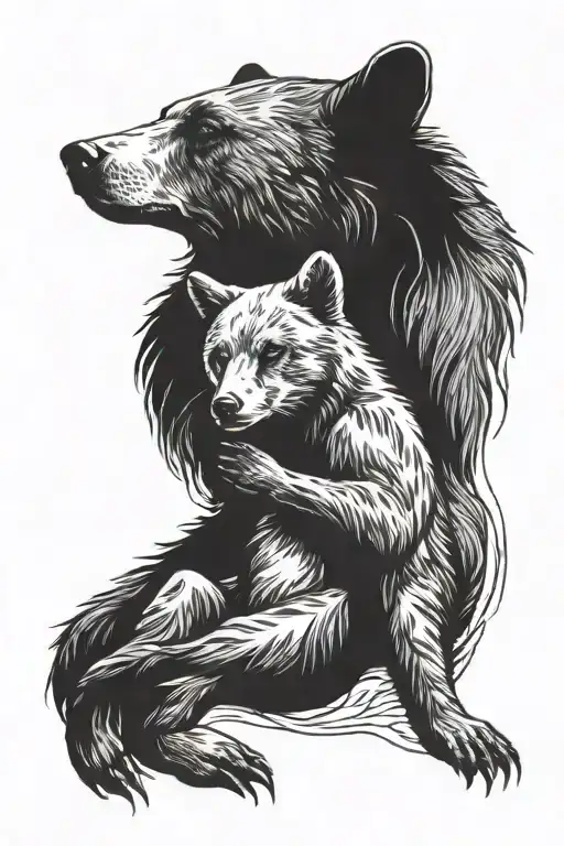 Bear Sitting With Fox Resting On His Head Profile Holding