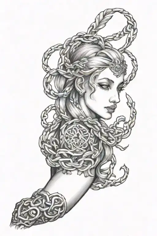 A Chain Wrapped Around The Arm With The Aphrodite Symbol And A Symbol Of Insanity