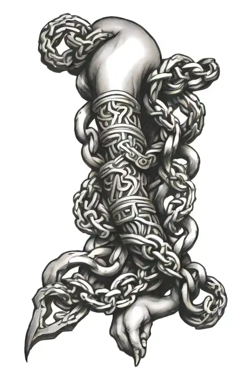 A Chain Wrapped Around The Arm With The Lust Symbol And A Symbol Of Insanity