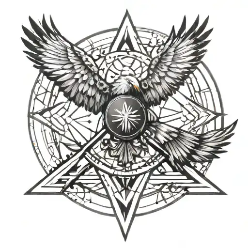A Geometric Masonic Compass Intertwined With A Majestic Eagle In Flight