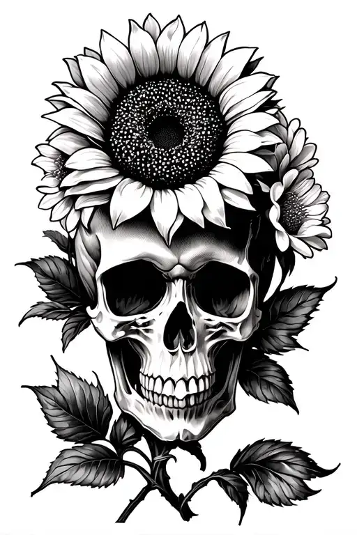 Skull Sunflower Blooming Cherry Blossom