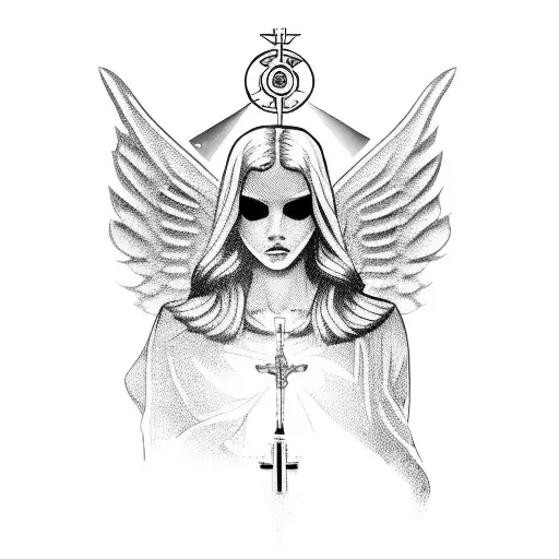 A Futuristic Angel With A Circuit Board Rosary