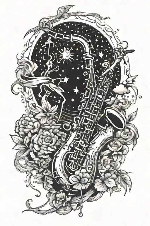 A Celestial Scene With A Saxophone And Guitar As The Focal Point
