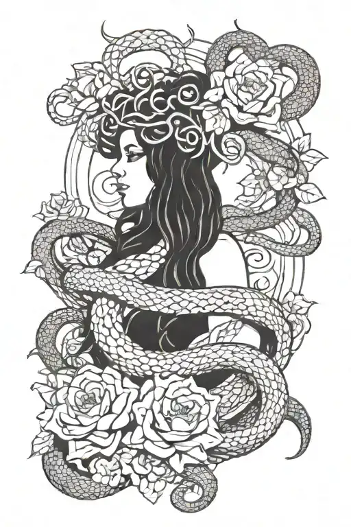 Medusa The Greek Goddess Surrounded By A Snake With Flowers