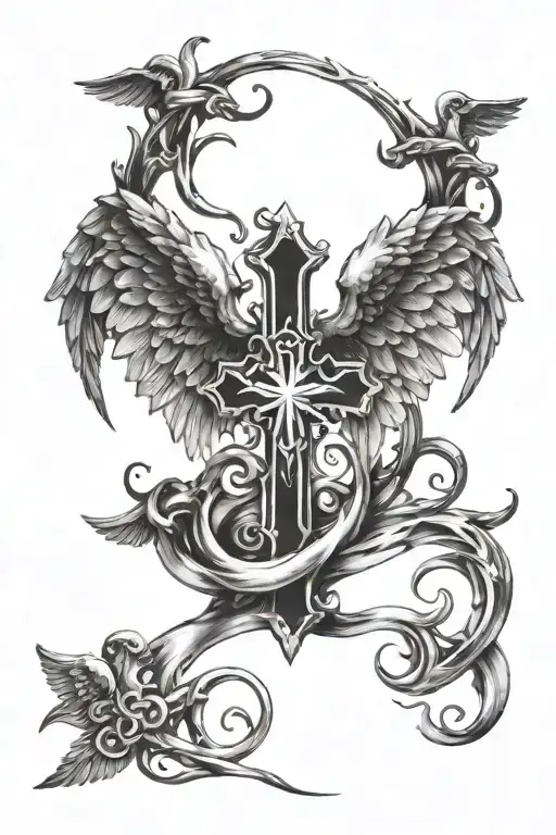 Angel Wings With Cross Surrounded