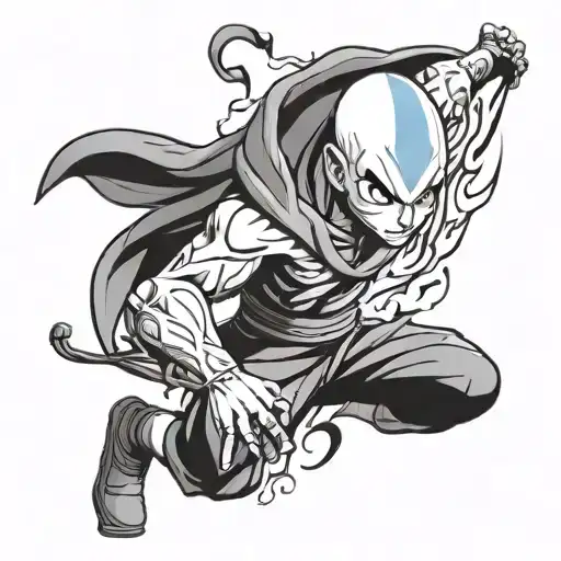 A Tattoo Of Aang Bending All Four Elements In A Comic Book Panel Style
